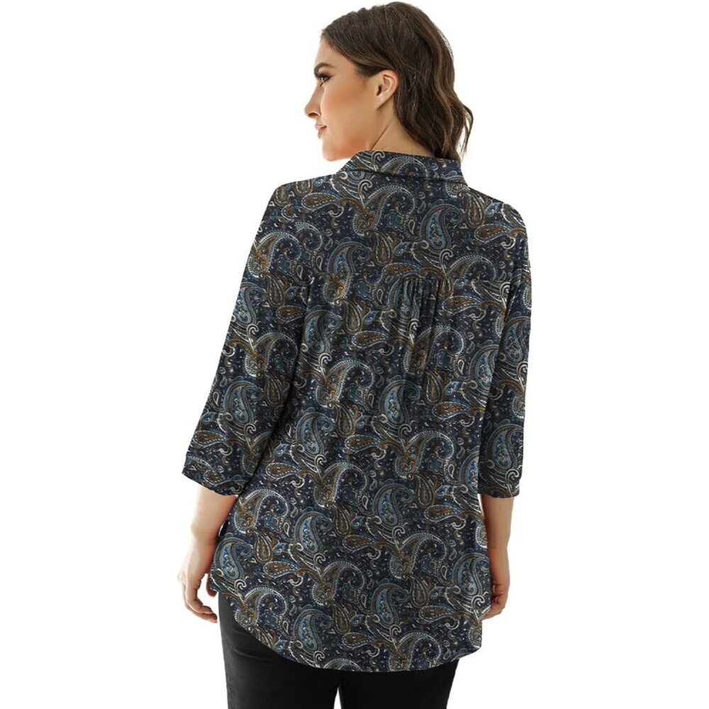 Plus Size Women's Tops Rayon Spandex 3/4 Sleeve V Neck Casual Blouse - Picture 5 of 6